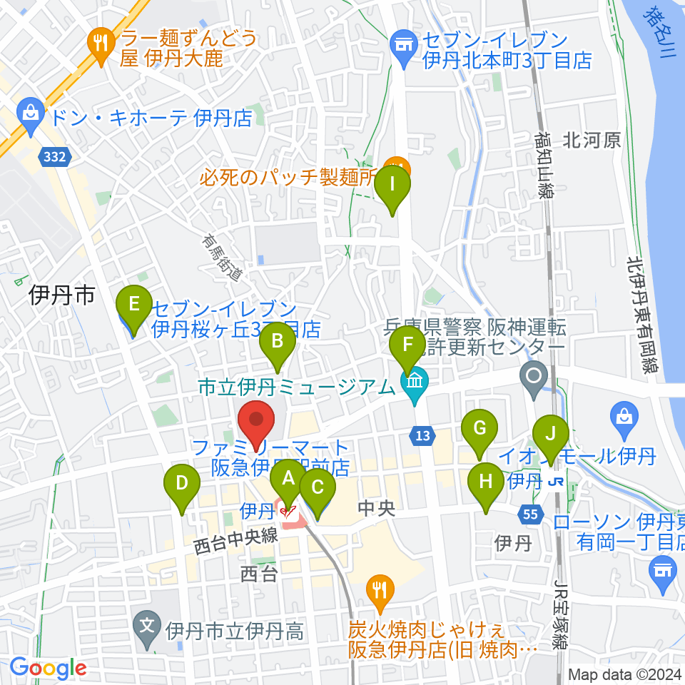 伊丹ALWAYS周辺のコンビニエンスストア一覧地図