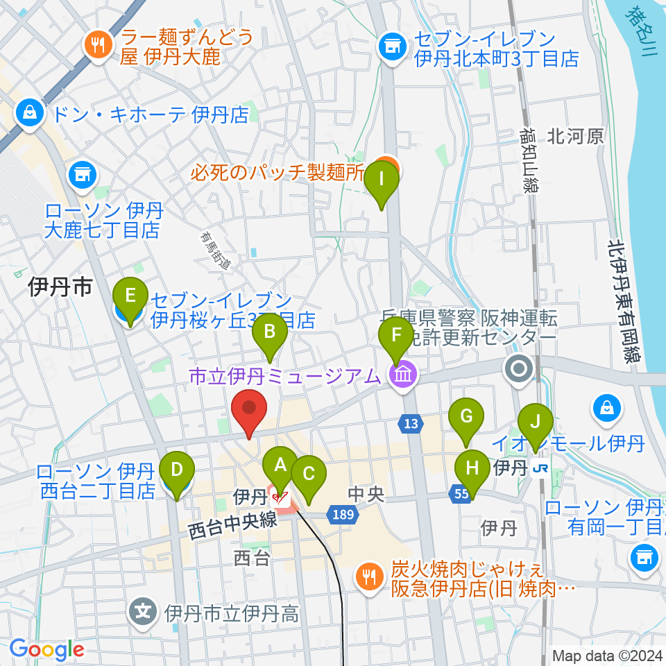 伊丹ALWAYS周辺のコンビニエンスストア一覧地図