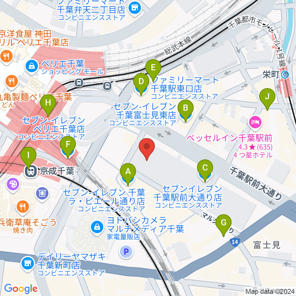 NHK文化センター千葉教室周辺のコンビニエンスストア一覧地図