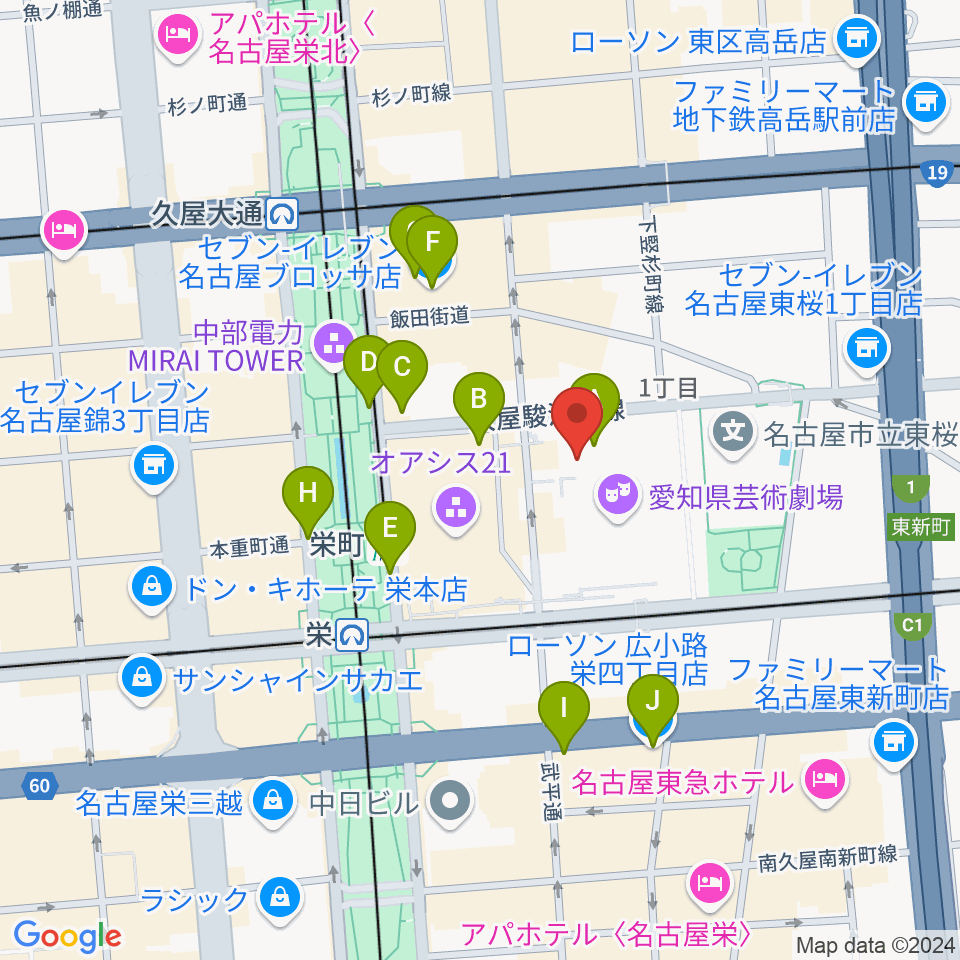 NHK文化センター 名古屋教室周辺のコンビニエンスストア一覧地図