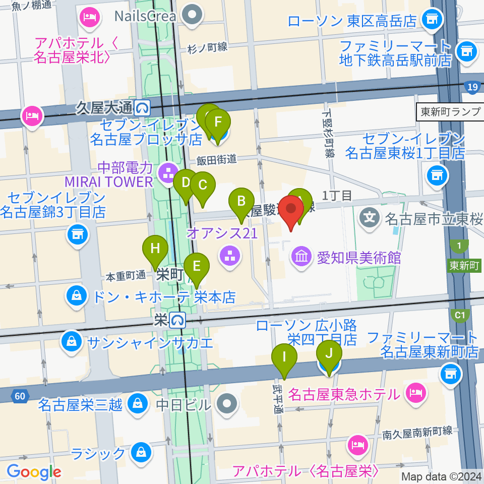 NHK文化センター 名古屋教室周辺のコンビニエンスストア一覧地図