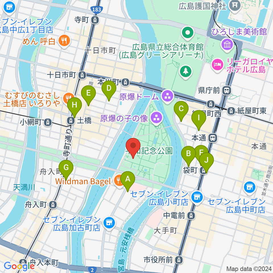 広島国際会議場フェニックスホール周辺のコンビニエンスストア一覧地図