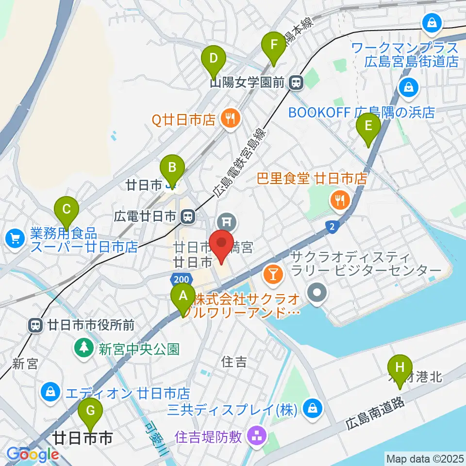 廿日市市中央市民センター周辺のコンビニエンスストア一覧地図