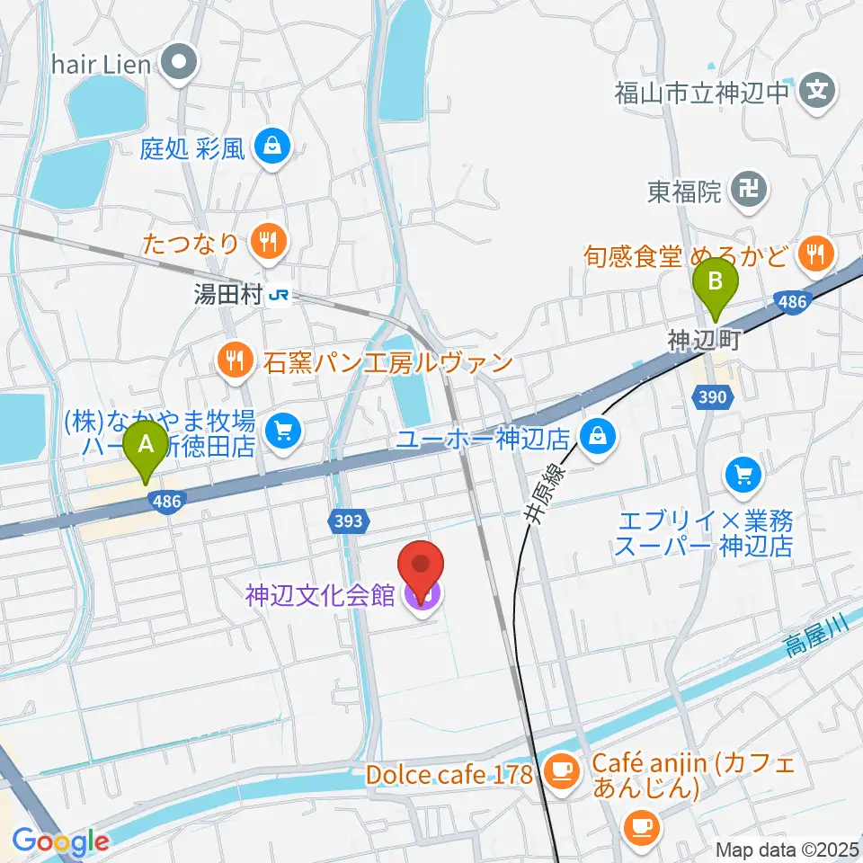 福山市神辺文化会館周辺のコンビニエンスストア一覧地図