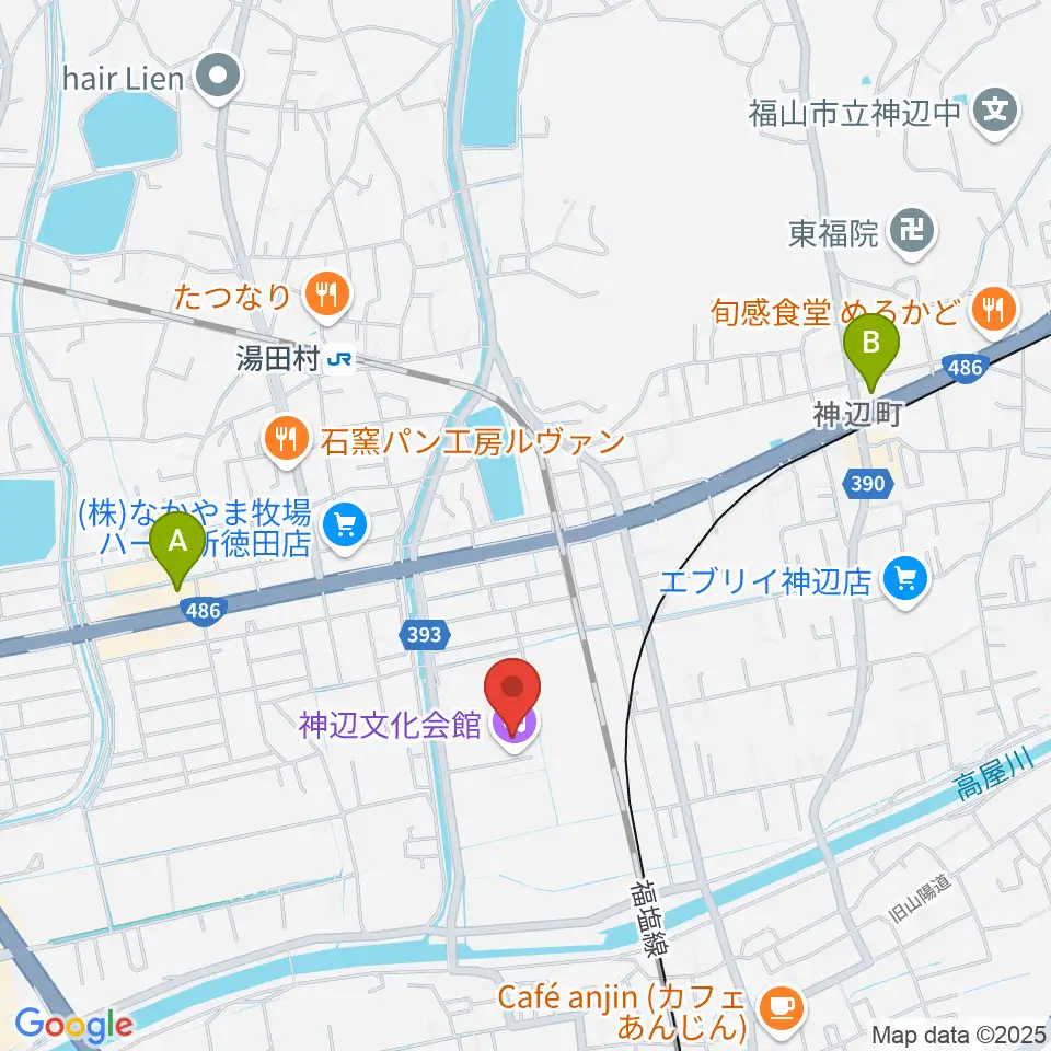 福山市神辺文化会館周辺のコンビニエンスストア一覧地図