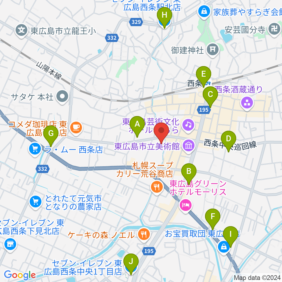 東広島市市民文化センター周辺のコンビニエンスストア一覧地図