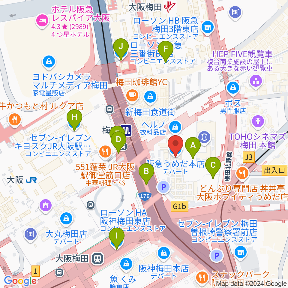 NHK文化センター 梅田教室周辺のコンビニエンスストア一覧地図