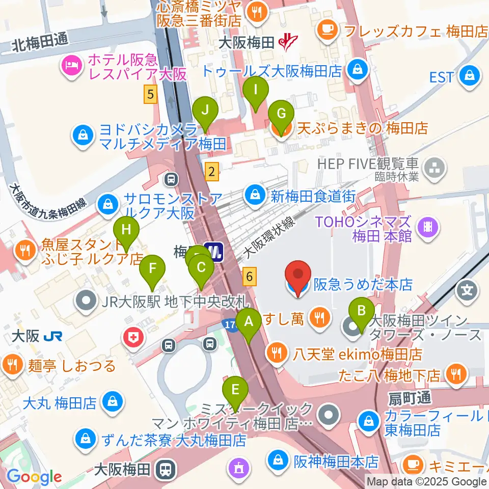 NHK文化センター 梅田教室周辺のコンビニエンスストア一覧地図