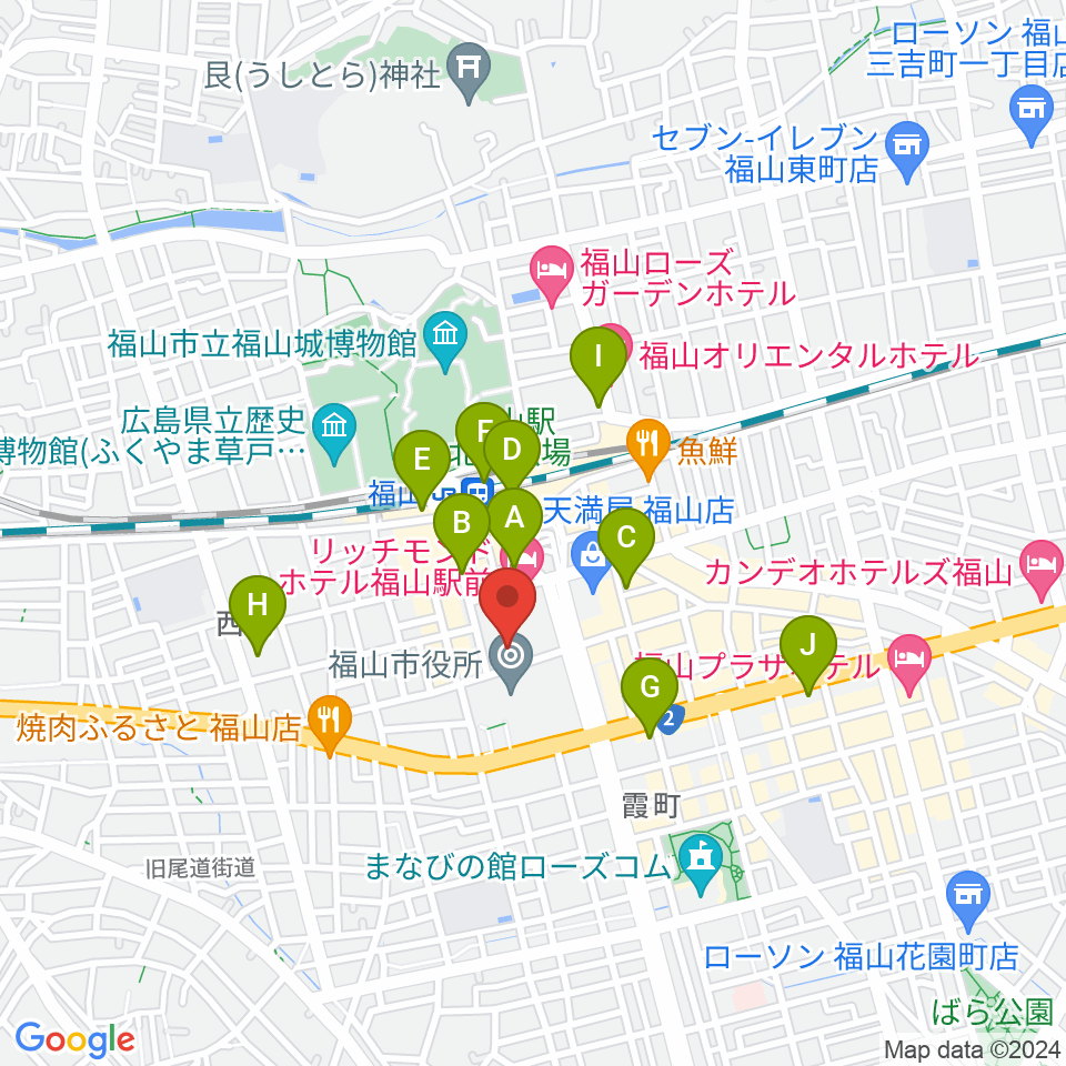 広島県民文化センターふくやま周辺のコンビニエンスストア一覧地図