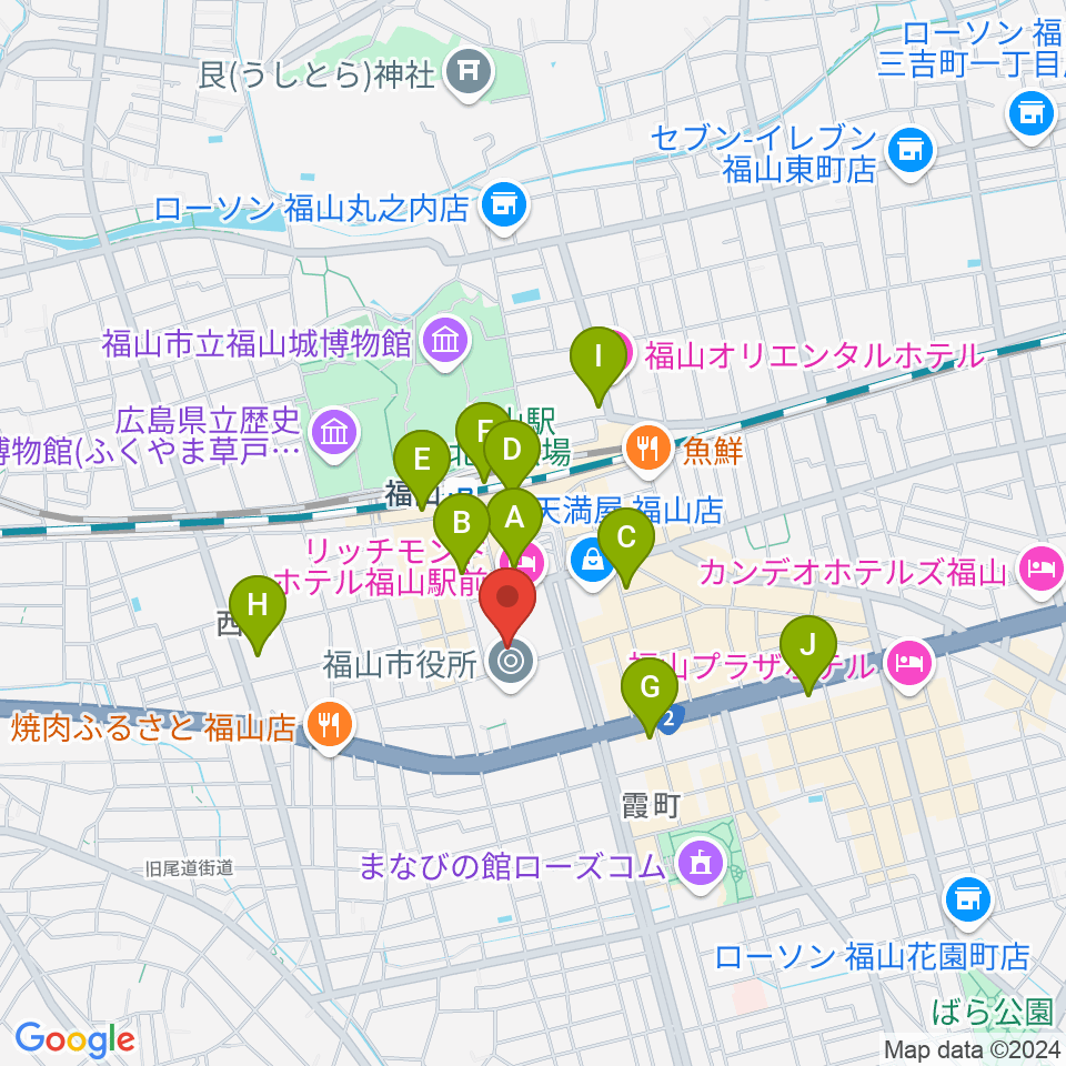 広島県民文化センターふくやま周辺のコンビニエンスストア一覧地図