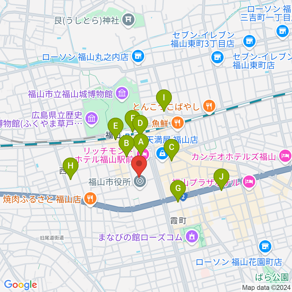 広島県民文化センターふくやま周辺のコンビニエンスストア一覧地図