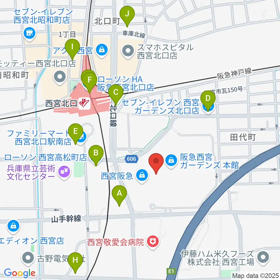 NHK文化センター西宮ガーデンズ教室周辺のコンビニエンスストア一覧地図