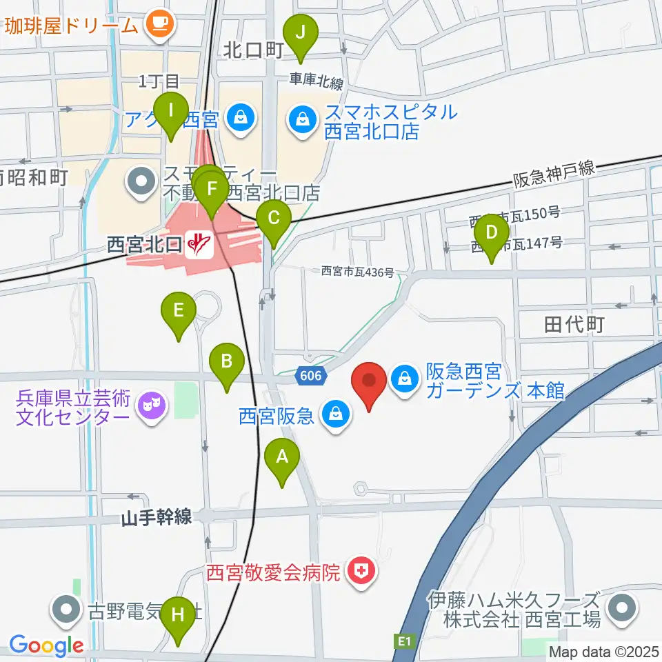 NHK文化センター西宮ガーデンズ教室周辺のコンビニエンスストア一覧地図