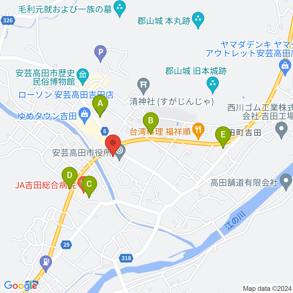 安芸高田市民文化センター クリスタルアージョ周辺のコンビニエンスストア一覧地図