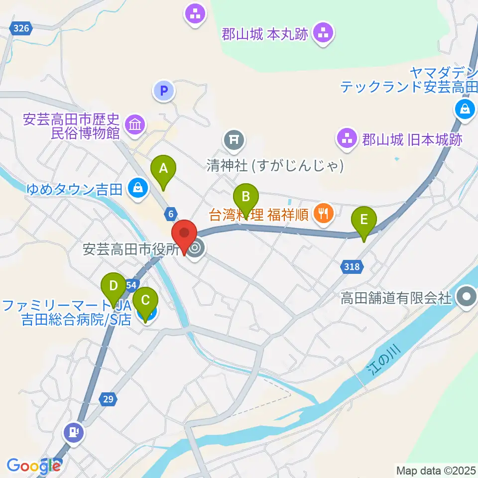 安芸高田市民文化センター クリスタルアージョ周辺のコンビニエンスストア一覧地図
