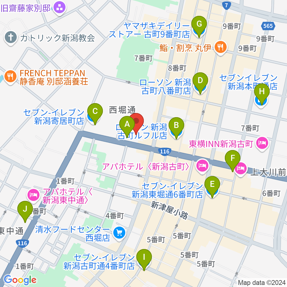 新潟市民プラザ周辺のコンビニエンスストア一覧地図