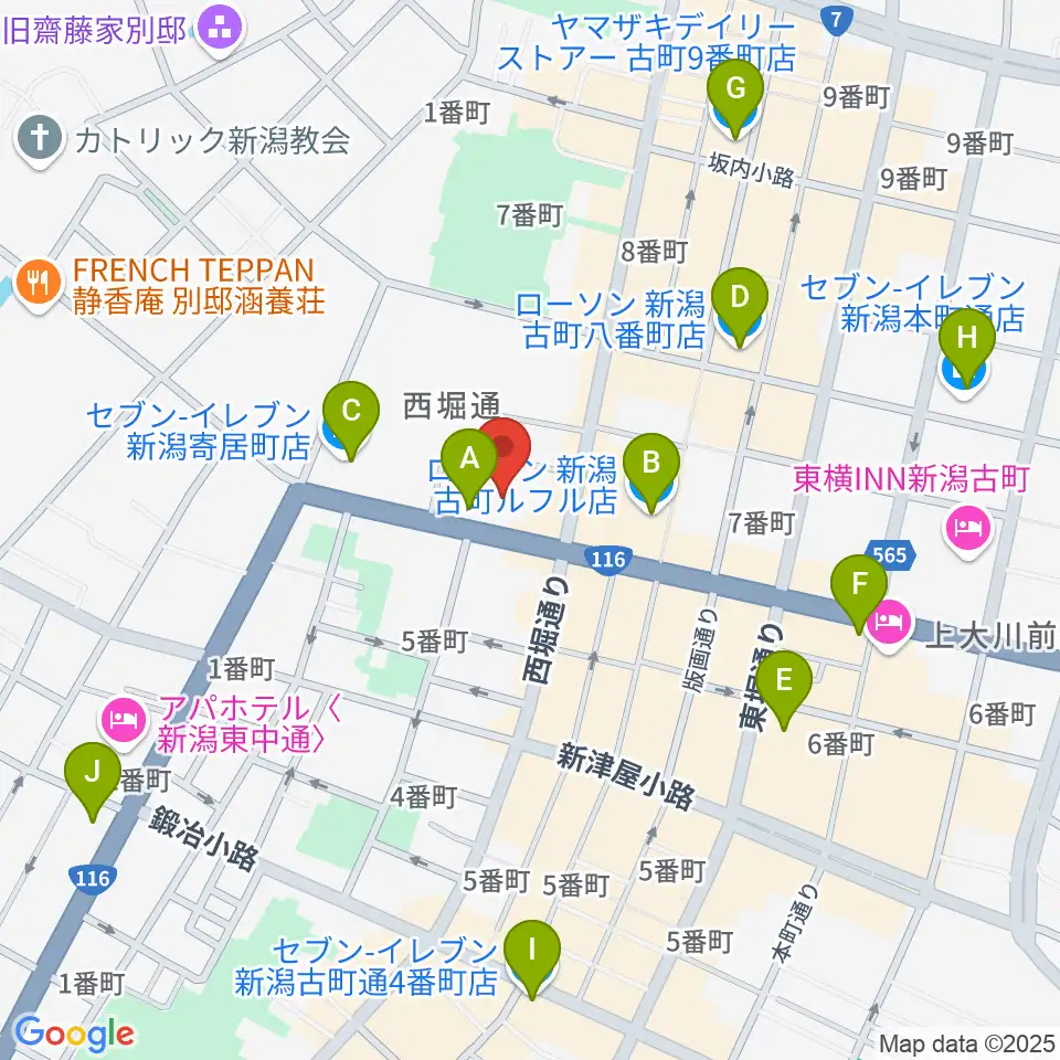 新潟市民プラザ周辺のコンビニエンスストア一覧地図