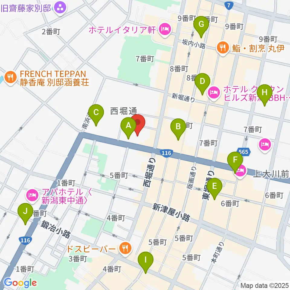 新潟市民プラザ周辺のコンビニエンスストア一覧地図