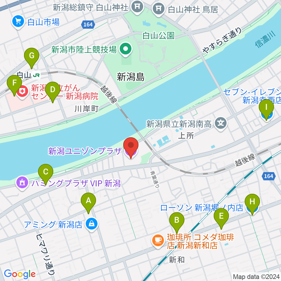 新潟ユニゾンプラザ周辺のコンビニエンスストア一覧地図