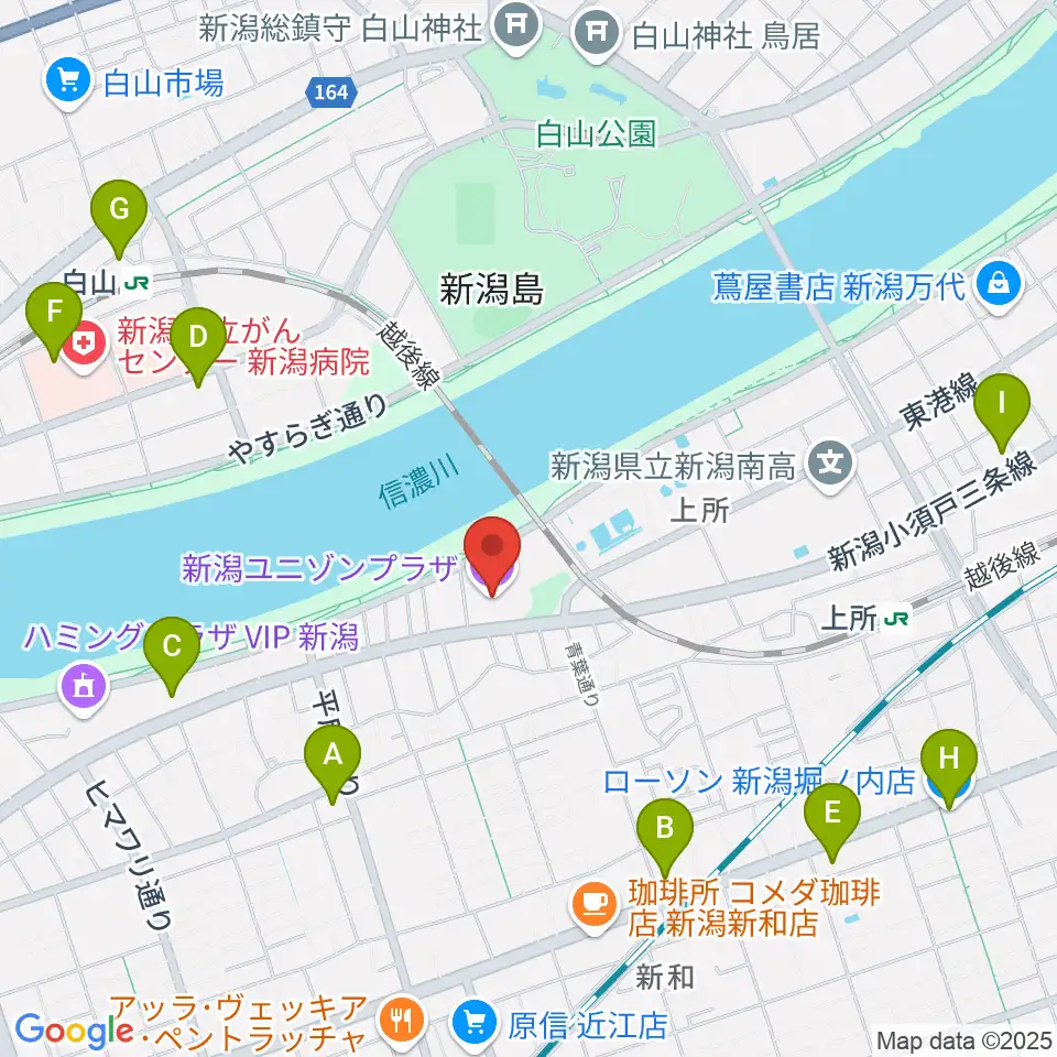 新潟ユニゾンプラザ周辺のコンビニエンスストア一覧地図