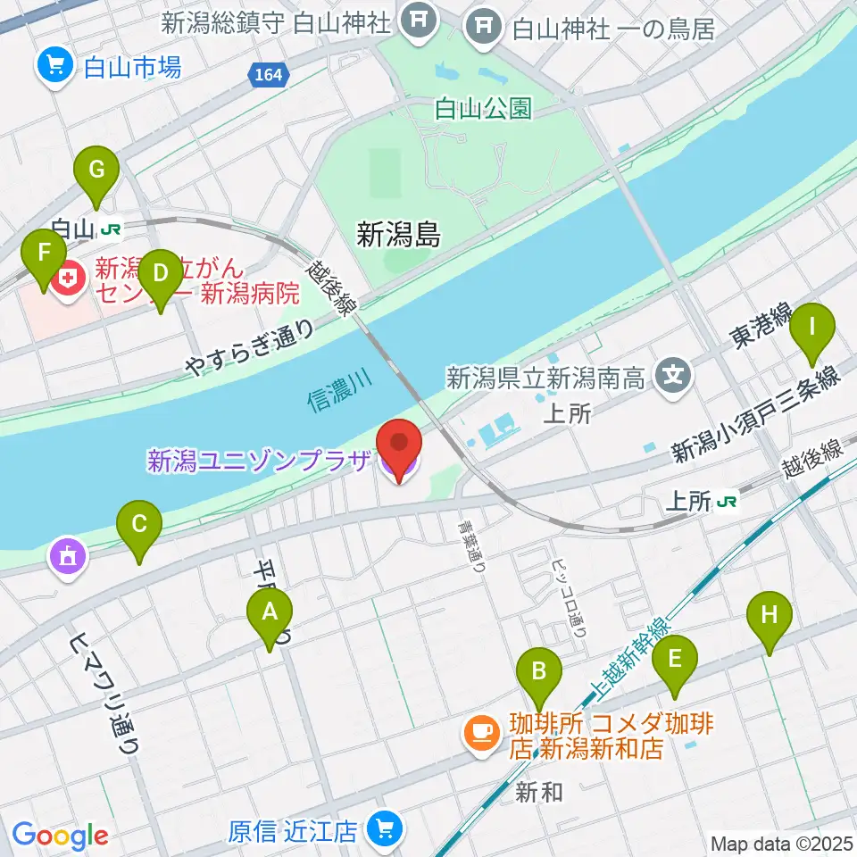 新潟ユニゾンプラザ周辺のコンビニエンスストア一覧地図