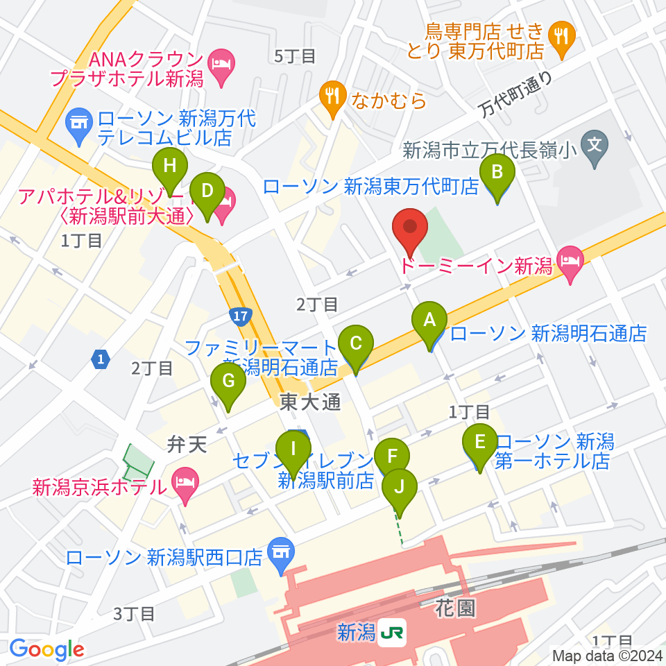 新潟市万代市民会館周辺のコンビニエンスストア一覧地図