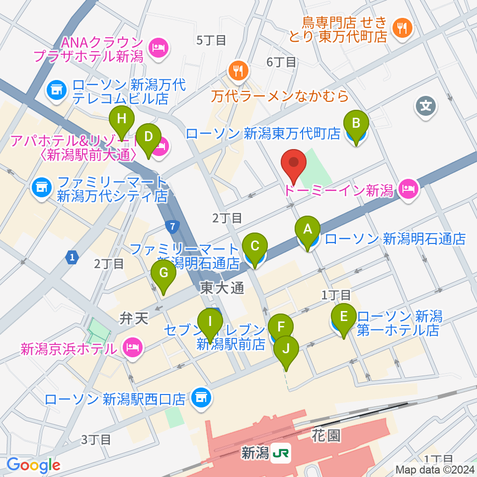 新潟市万代市民会館周辺のコンビニエンスストア一覧地図