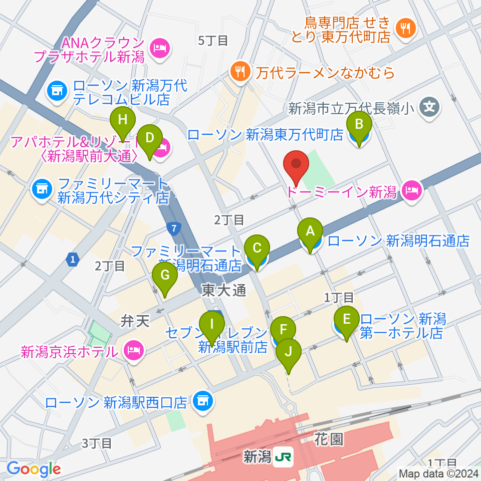 新潟市万代市民会館周辺のコンビニエンスストア一覧地図