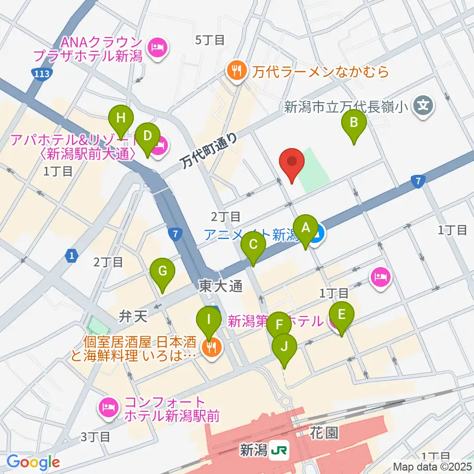 新潟市万代市民会館周辺のコンビニエンスストア一覧地図