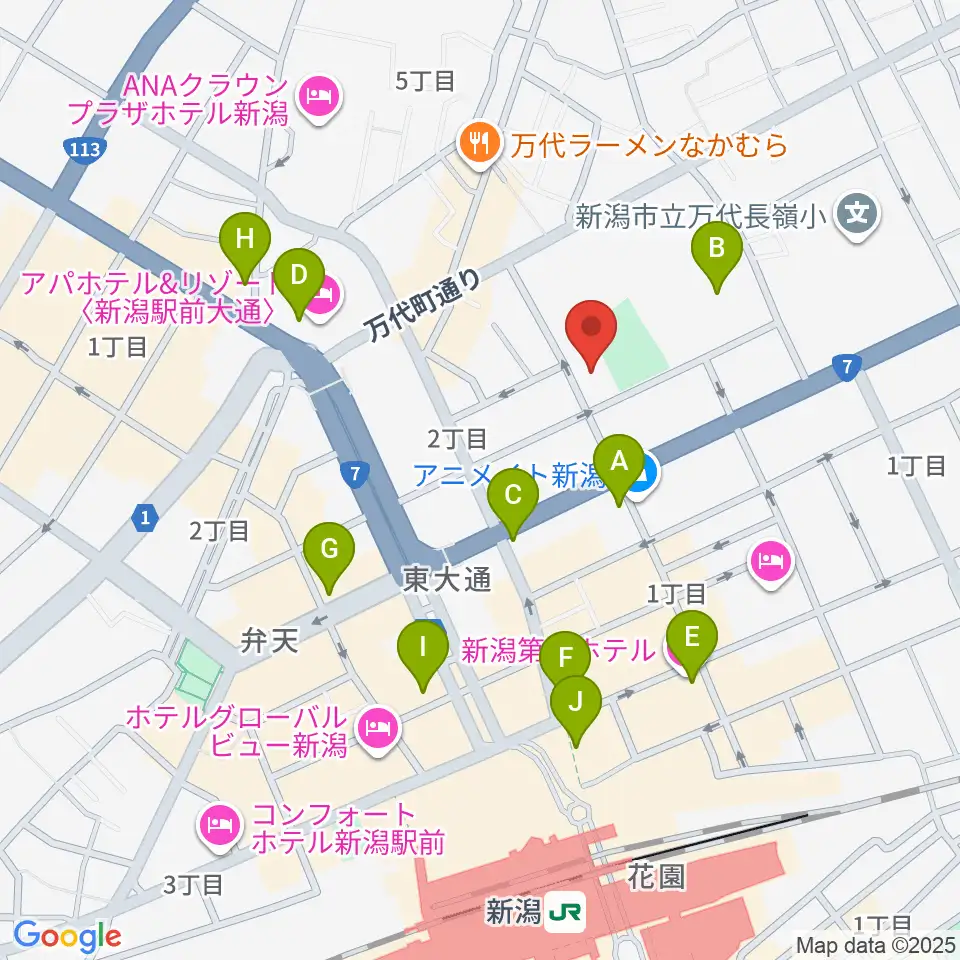 新潟市万代市民会館周辺のコンビニエンスストア一覧地図