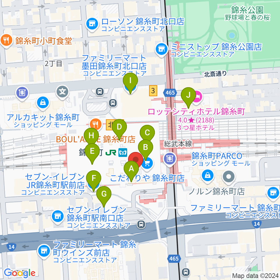 よみうりカルチャー錦糸町周辺のコンビニエンスストア一覧地図