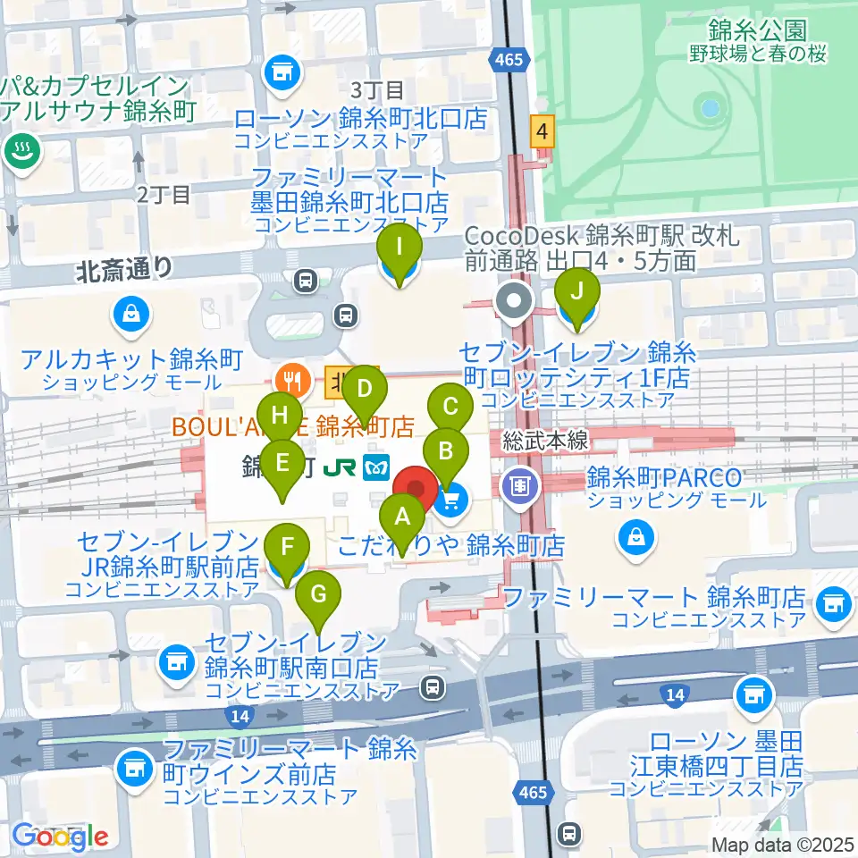 よみうりカルチャー錦糸町周辺のコンビニエンスストア一覧地図