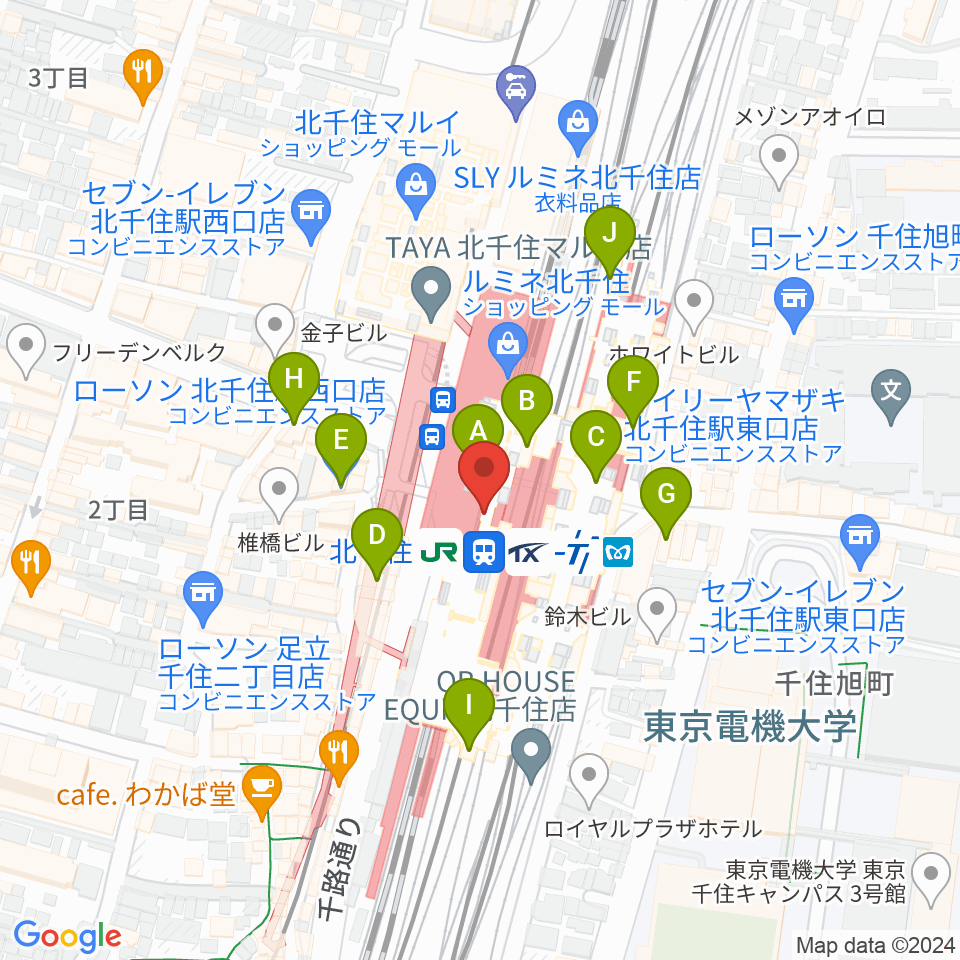 よみうりカルチャー北千住周辺のコンビニエンスストア一覧地図