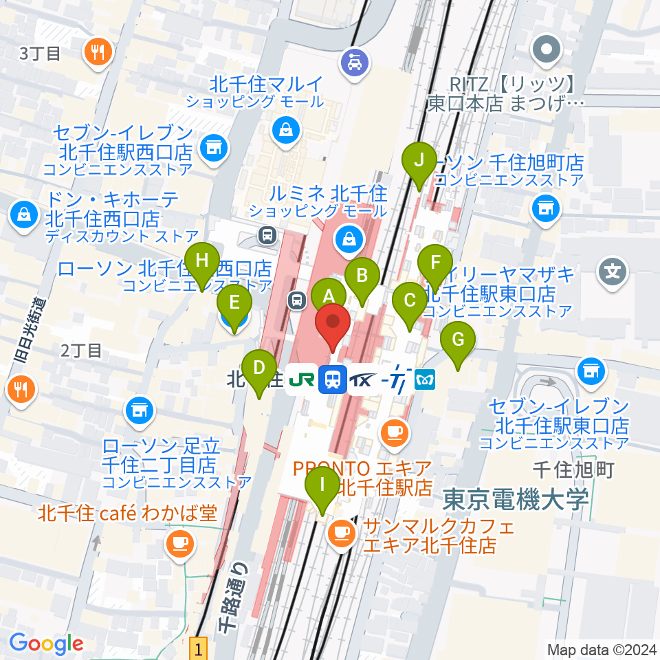 よみうりカルチャー北千住周辺のコンビニエンスストア一覧地図