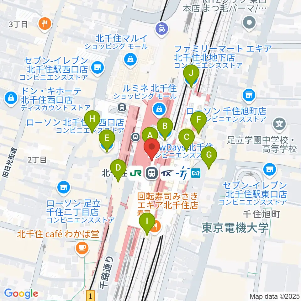 よみうりカルチャー北千住周辺のコンビニエンスストア一覧地図