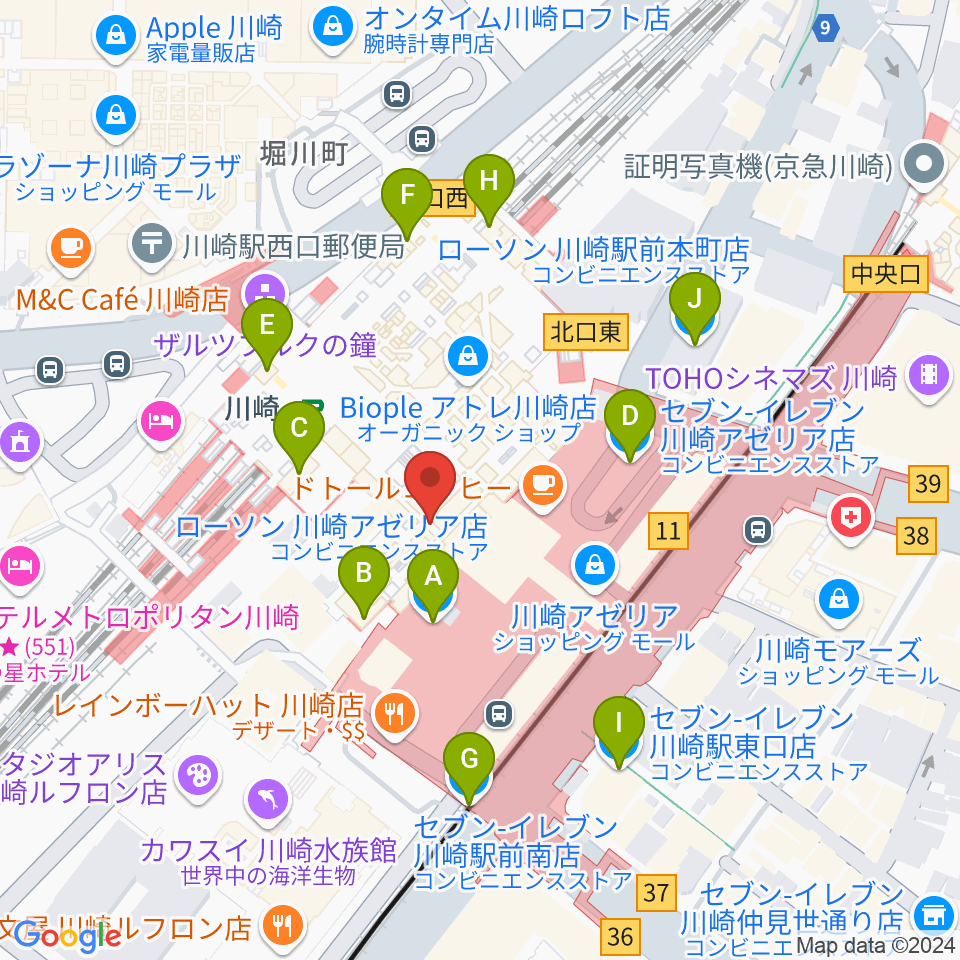 よみうりカルチャー川崎周辺のコンビニエンスストア一覧地図