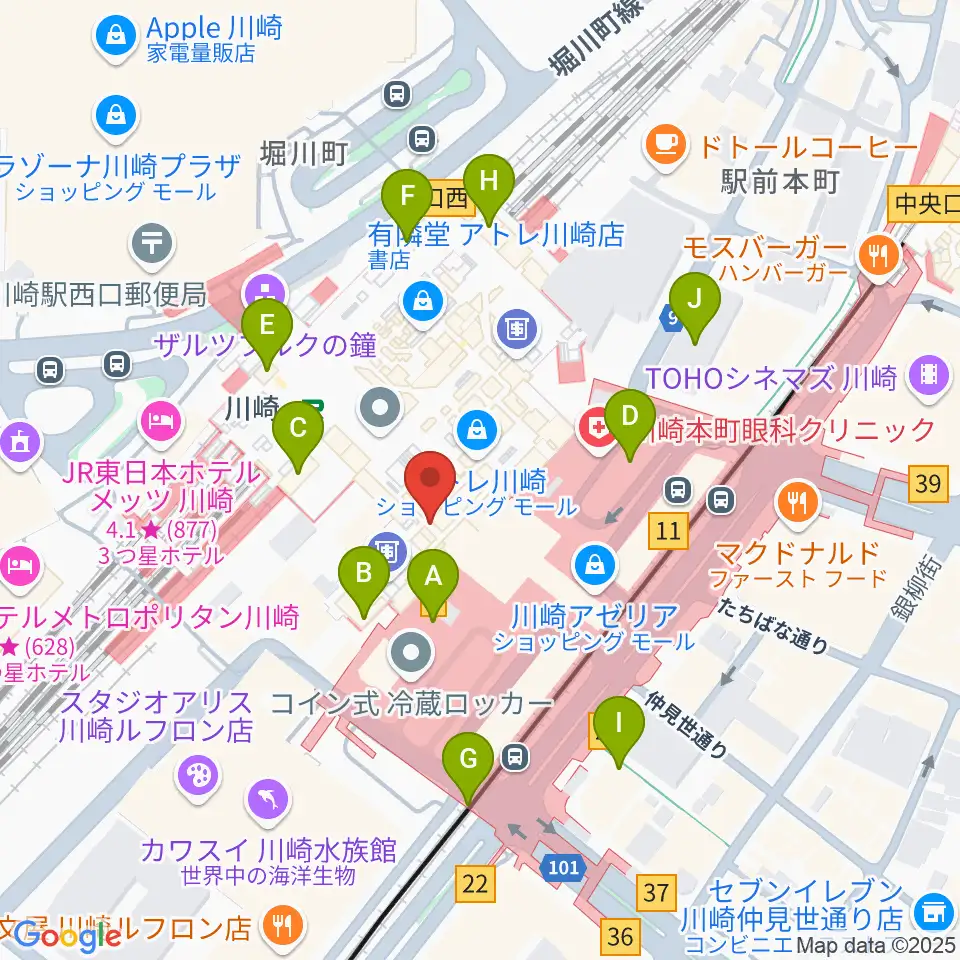 よみうりカルチャー川崎周辺のコンビニエンスストア一覧地図