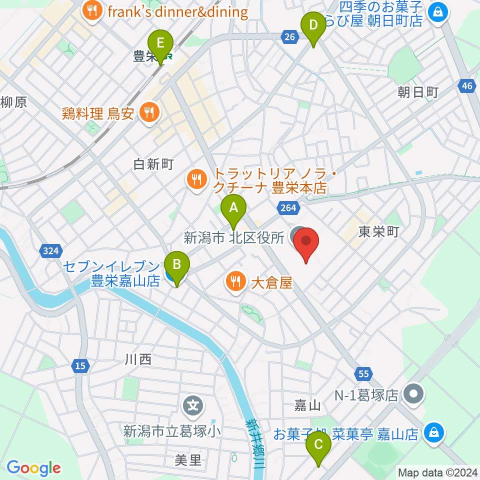 新潟市北区文化会館周辺のコンビニエンスストア一覧地図