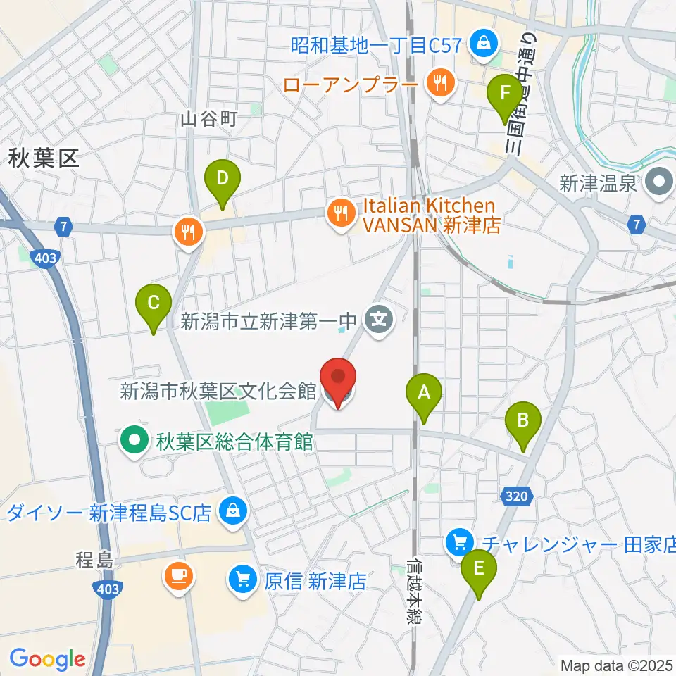 新潟市秋葉区文化会館周辺のコンビニエンスストア一覧地図