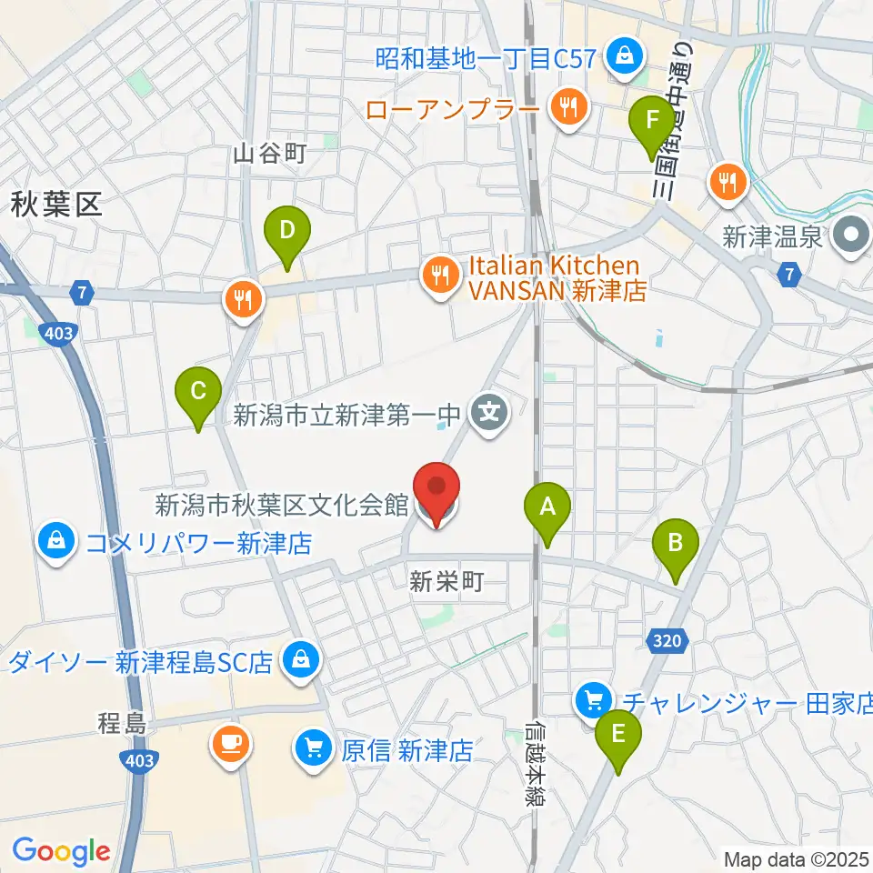 新潟市秋葉区文化会館周辺のコンビニエンスストア一覧地図