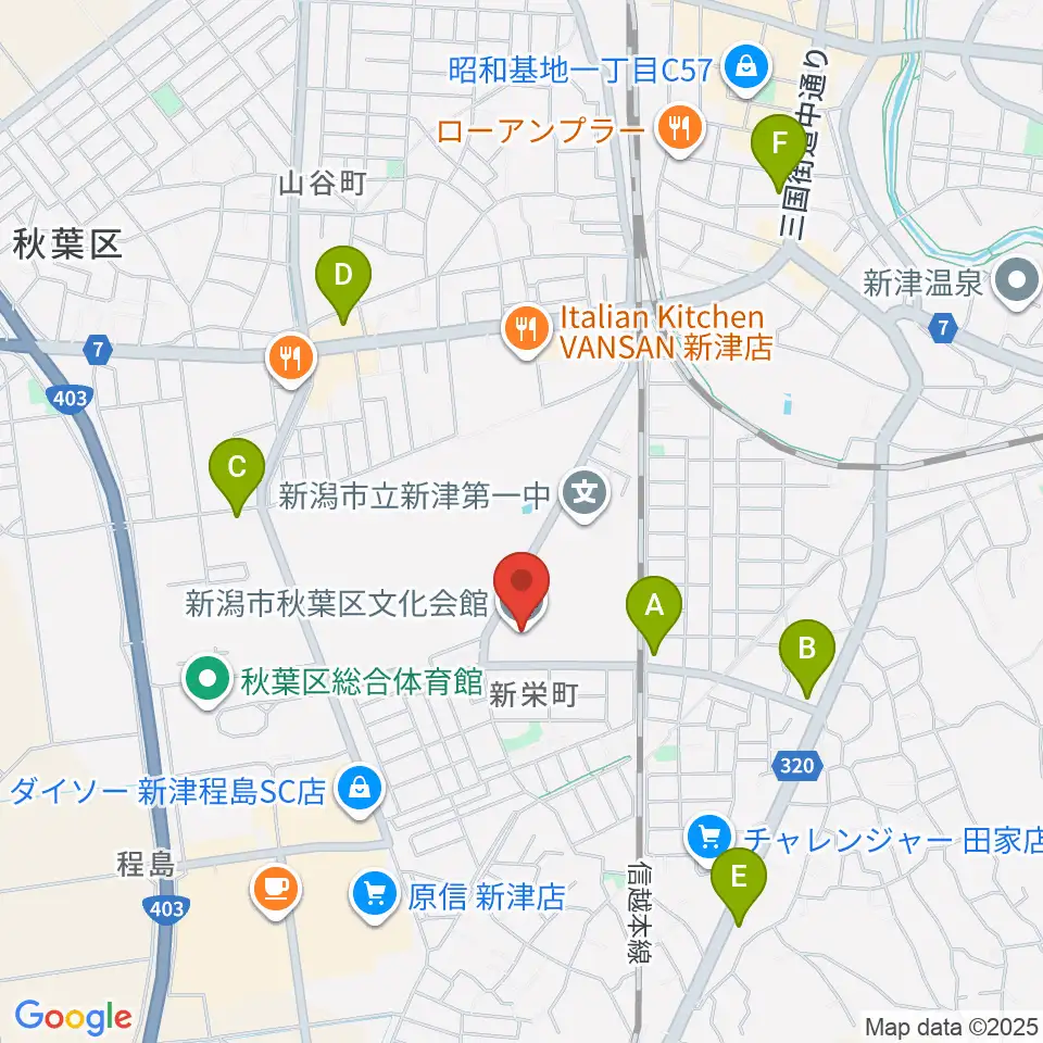 新潟市秋葉区文化会館周辺のコンビニエンスストア一覧地図