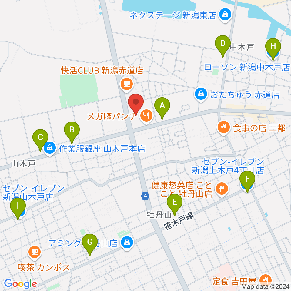 新潟市東区プラザ周辺のコンビニエンスストア一覧地図