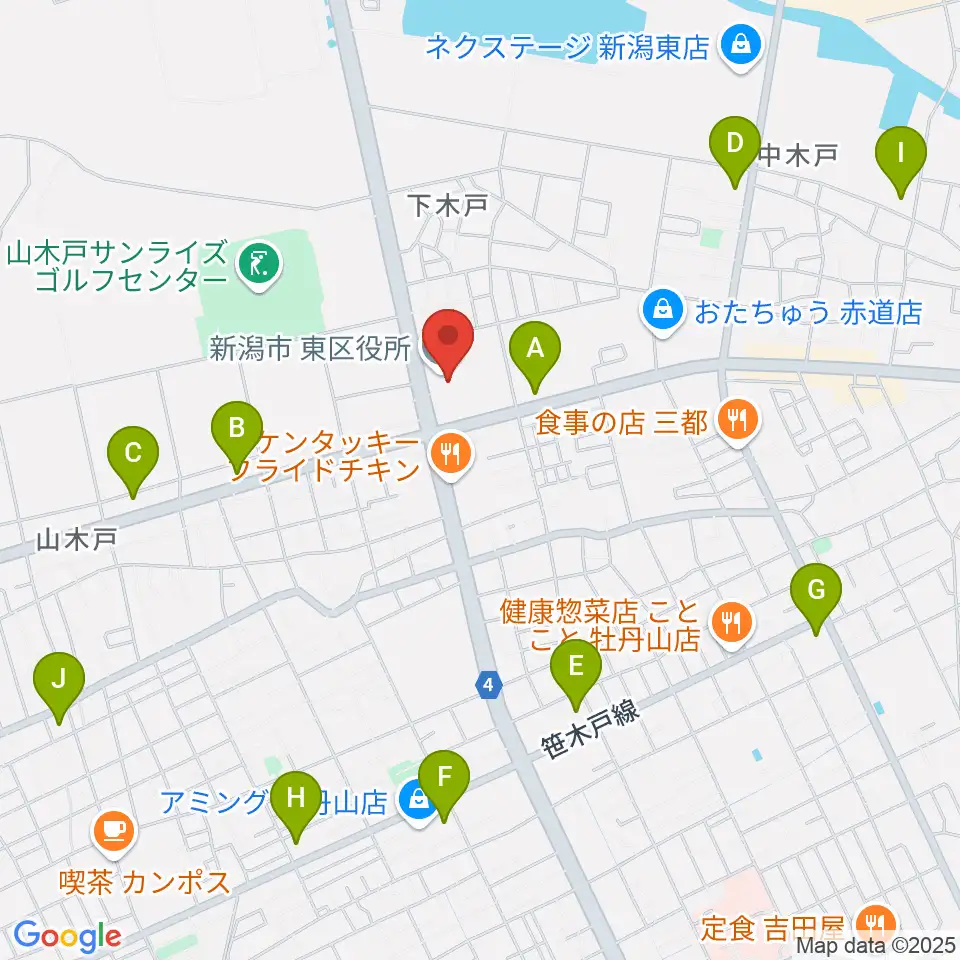 新潟市東区プラザ周辺のコンビニエンスストア一覧地図