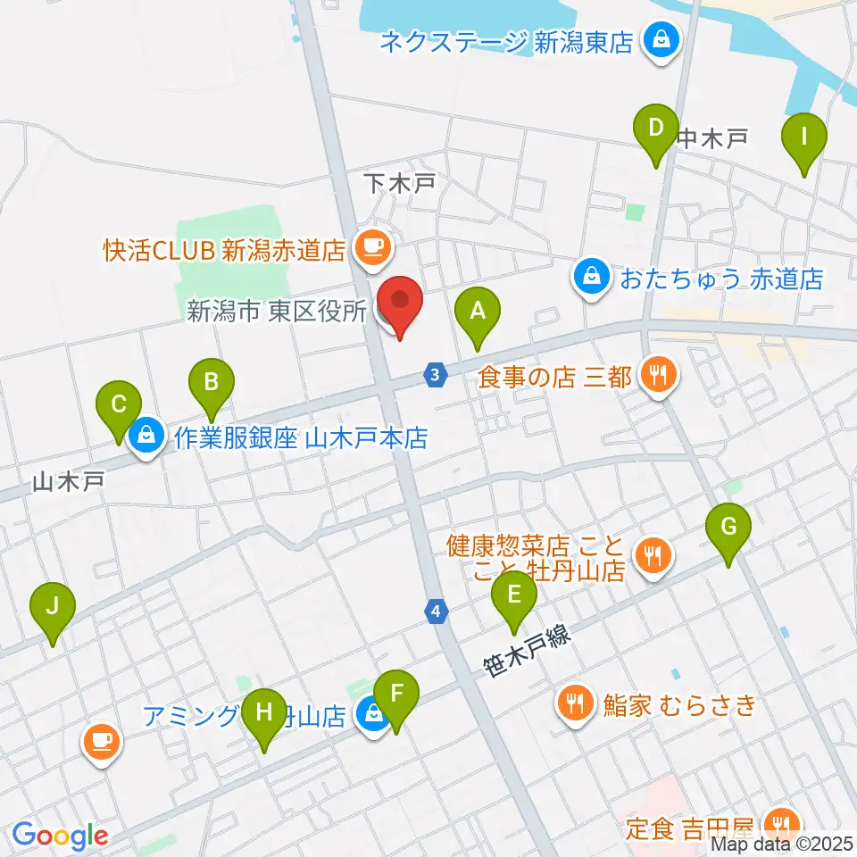 新潟市東区プラザ周辺のコンビニエンスストア一覧地図