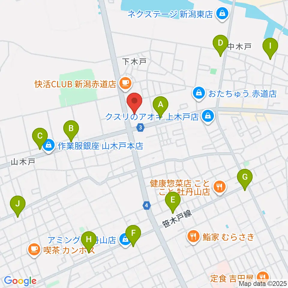 新潟市東区プラザ周辺のコンビニエンスストア一覧地図