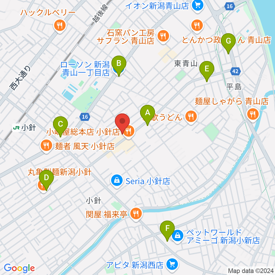 西新潟市民会館周辺のコンビニエンスストア一覧地図