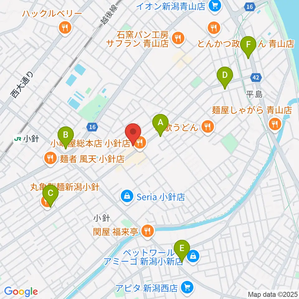 西新潟市民会館周辺のコンビニエンスストア一覧地図