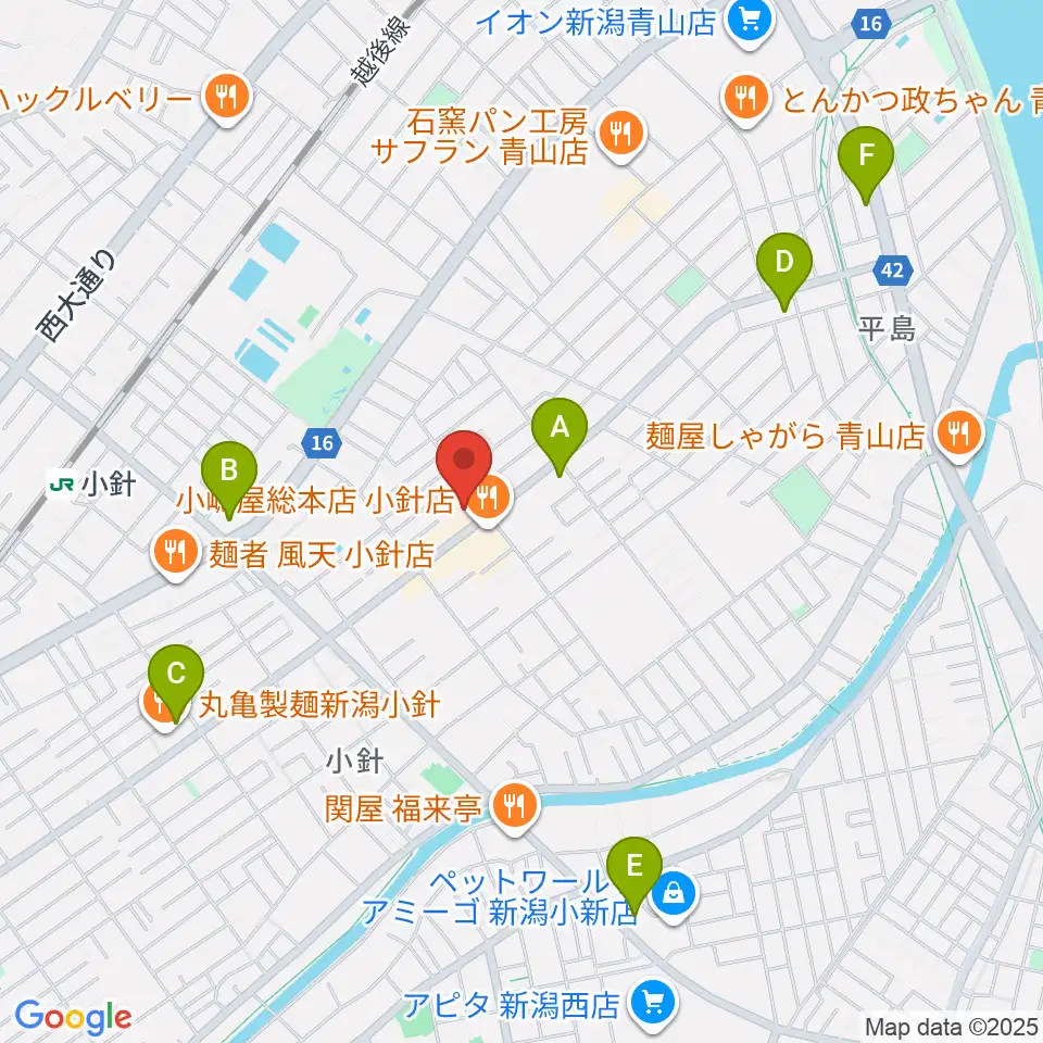 西新潟市民会館周辺のコンビニエンスストア一覧地図