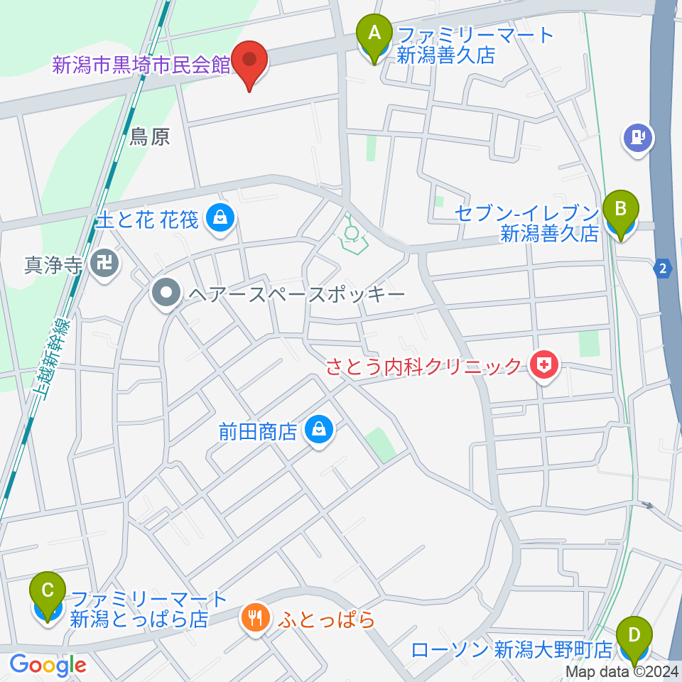 黒埼市民会館周辺のコンビニエンスストア一覧地図