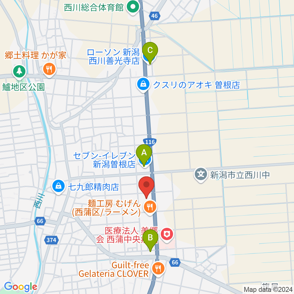 西川多目的ホール周辺のコンビニエンスストア一覧地図